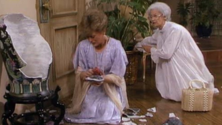 Rue McClanahan and Estelle Getty with shattered vase 