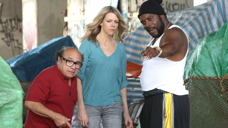 Danny DeVito and Kaitlin Olson looking It's Always Sunny in Philadelphia
