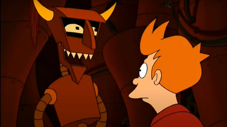 Robot Devil talking to Fry