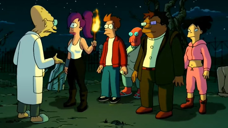 Professor Farnsworth talking to Planet Express crew