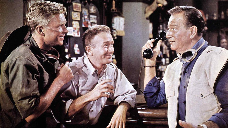 Hardy Kruger, Red Buttons and John Wayne talk on phone "Hatari!"