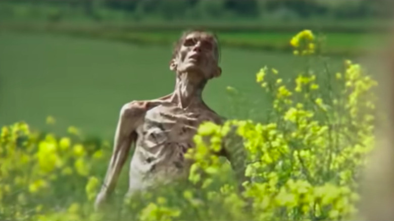 A desiccated zombie rises in a field in 28 Years Later