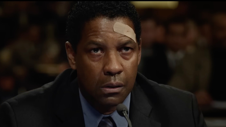 Denzel Washington as Captain Whip speaks in a hearing.