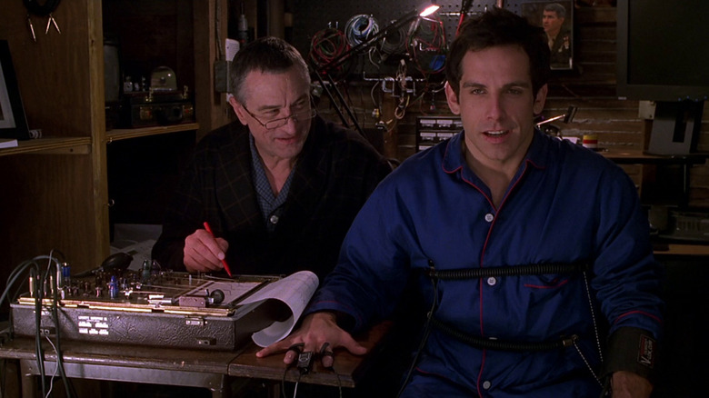 Ben Stiller as Greg Focker takes a lie detector test conducted by Robert De Niro as Jack Byrnes in Meet the Parents