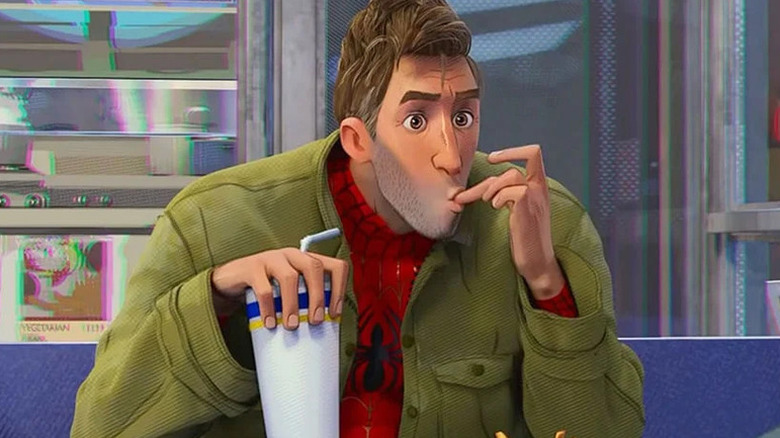 Peter B. Parker eating at diner in Spider-Man: Into The Spider-Verse