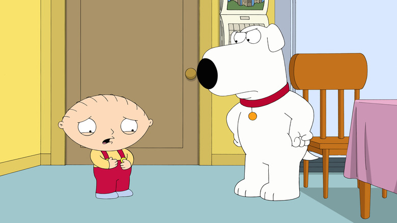 Brian looking angrily at Stewie in Family Guy