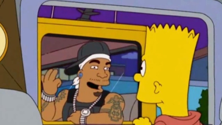 50 Cent talks to Bart from the window of his stretch Hummer in The Simpsons