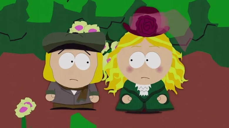 Matt Stone's Pip and Eliza Schneider's Estella in period clothing on South Park