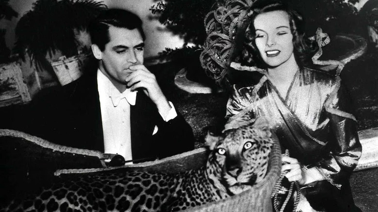 Grant and Hepburn with leopard