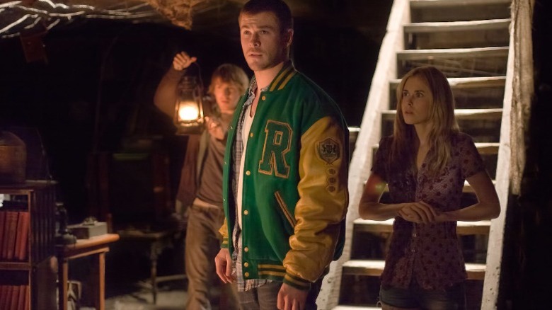 Chris Hemsworth investigates basement in Cabin in the Woods