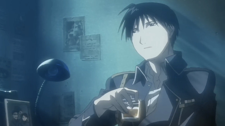 Fullmetal Alchemist Death of the Undying Roy Mustang bleeding and shirtless transmuting with lighter