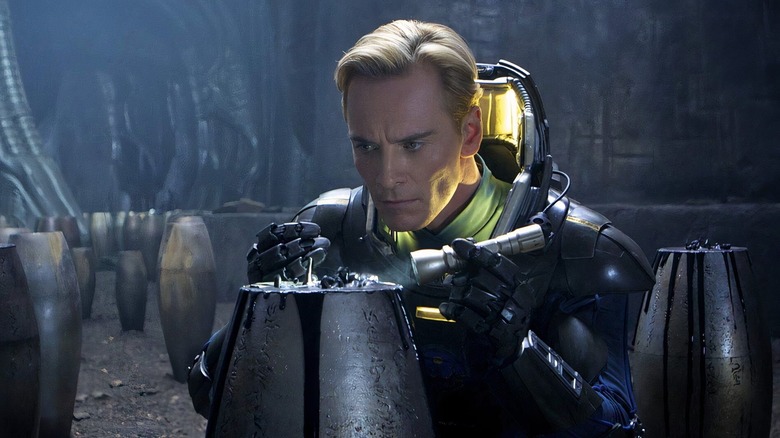 David looking at black goo in Prometheus