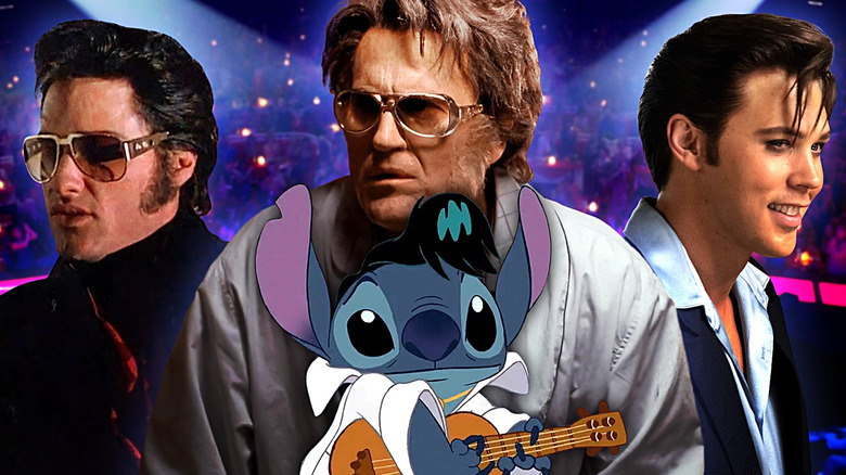 Kurt Russell, Bruce Campbell, Stitch, and Austin Butler all portraying Elvis Presley