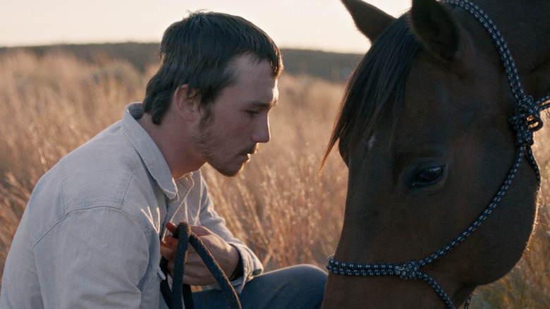 Brady Jandreau and a horse in "The Rider"