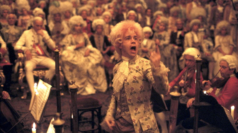 Mozart conducting in front of a crowd in Amadeus