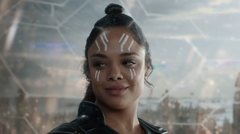 Tessa Thompson smiling as Valkyrie