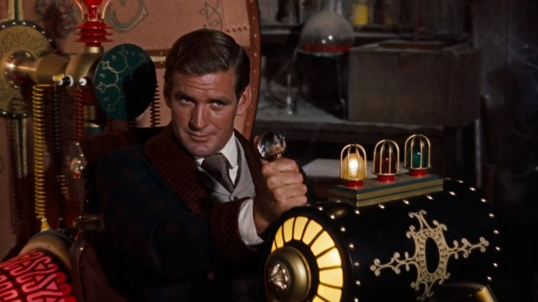 Rod Taylor holds machine lever