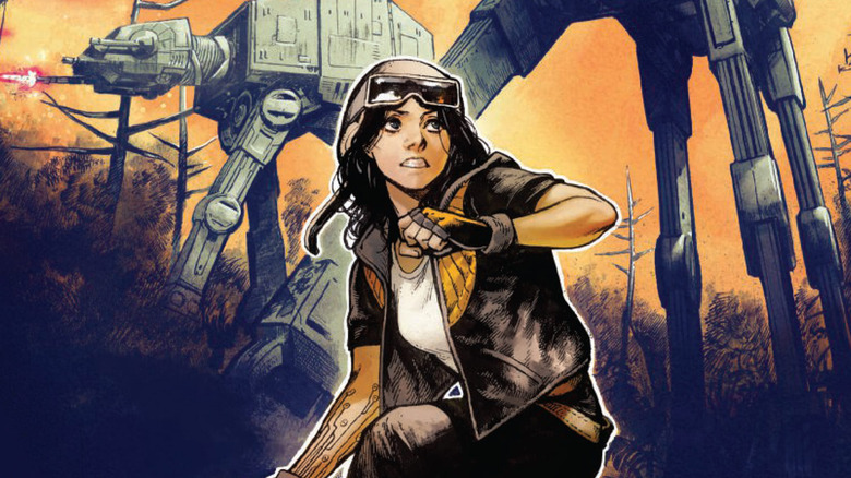 Doctor Aphra hides behind AT-ATs