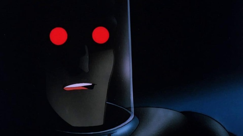 Mister Freeze standing in the shadows with glowing red eyes in Batman: The Animated Series