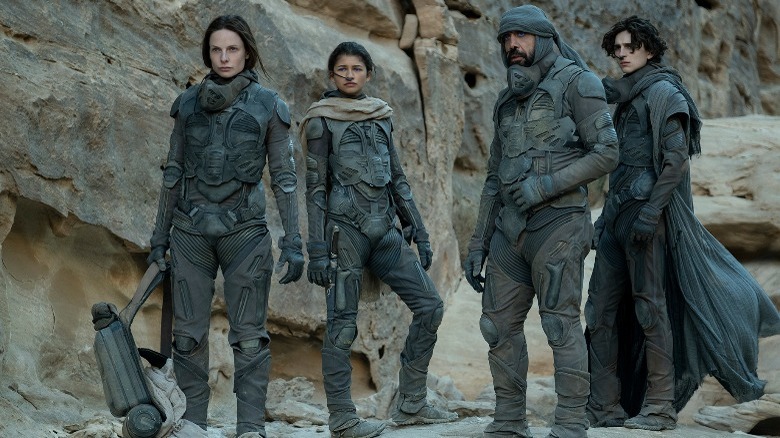 Paul, Jessica, Chani, and Stilgar in Dune