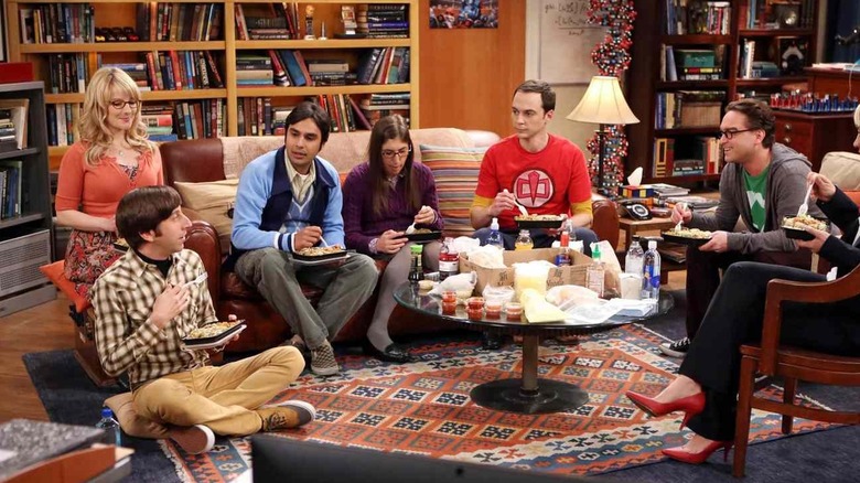 Howard Bernadette Raj Penny Sheldon Amy and Leonard in the living room on The Big Bang Theory