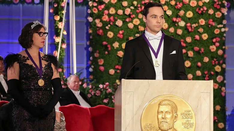 Amy and Sheldon accepting their Nobel Prizes in the series finale of The Big Bang Theory