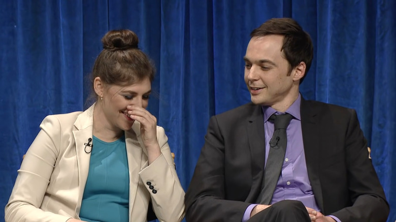 Actors Mayim Bialik and Jim Parsons at a 2013 panel