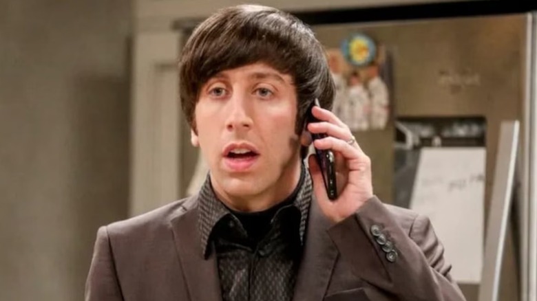 Howard on the phone looked shocked by Big Bang theory