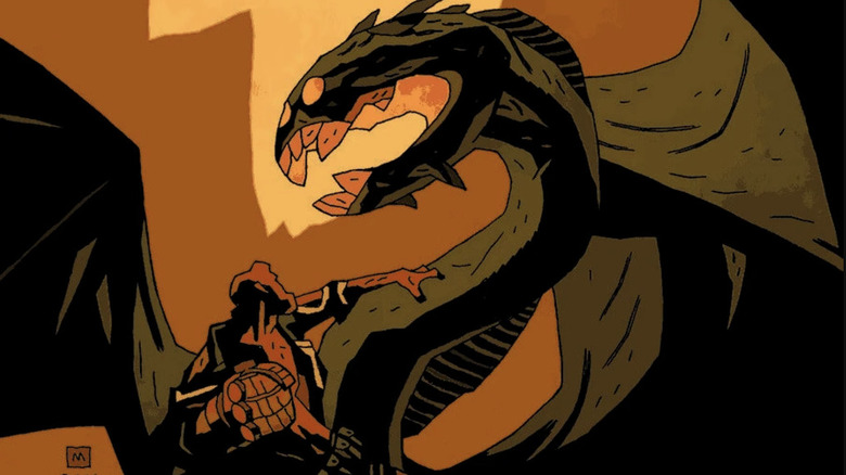 Hellboy fighting Nimue transformed into a dragon