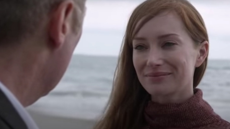 Lotte Verbeek's Katarina Rostova facing James Spader's Raymond Reddington on The Blacklist