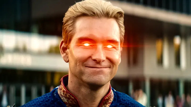 Antony Starr as Homelander with his laser-eyes charged on Gen V