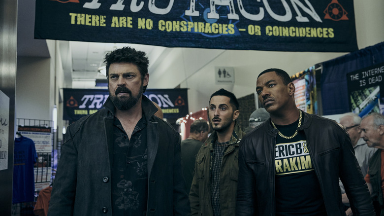 Karl Urban, Tomer Capone, and Laz Alonso in The Boys