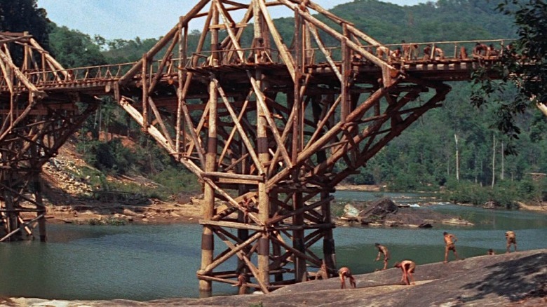 The movie's prisoners of war work on the bridge