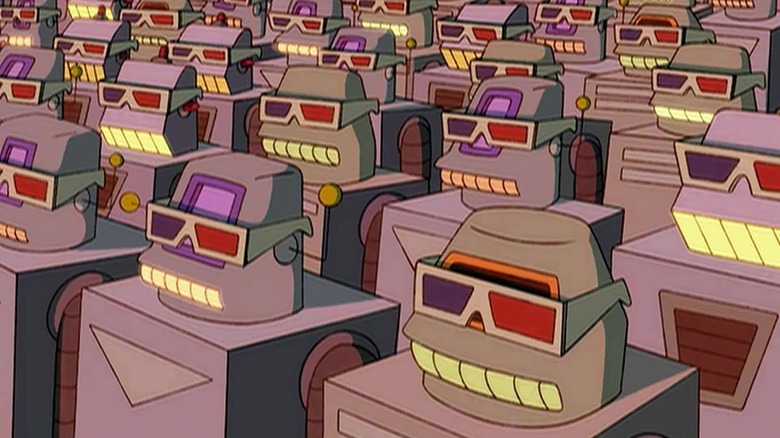 Robots with 3D glasses in Futurama