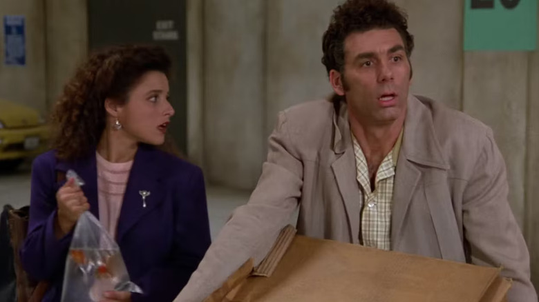 Elaine and Kramer, lost in a parking garage, in Seinfeld