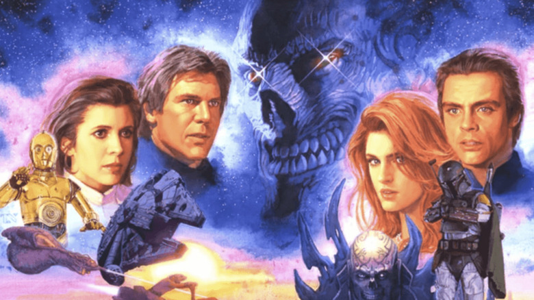 Star Wars Expanded Universe book cover art with Han Solo, Leia Organa, Mara Jade, Luke Skywalker, and more