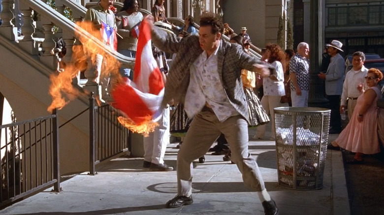 Cosmo Kramer accidentally burns the Puerto Rican flag on Seinfeld