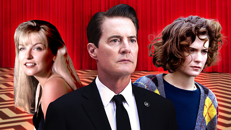 A composite image of Laura, Cooper, and Donna in the Red Room from Twin Peaks