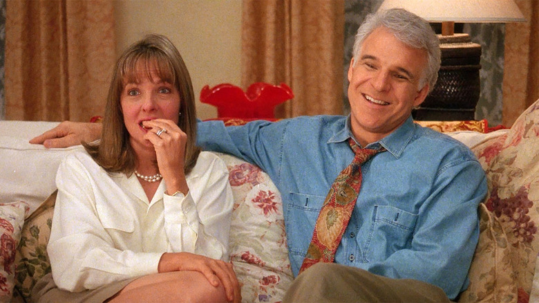 Diane Keaton and Steve Martin on a couch in Father the Bride