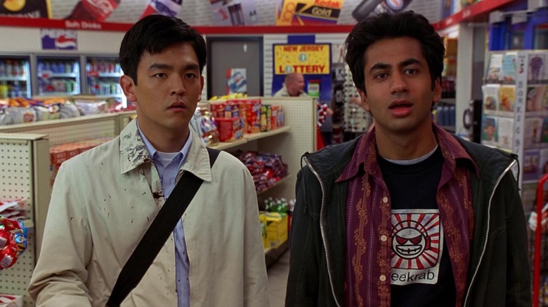 John Cho as Harold and Kal Penn as Kumar standing in a convenience store in Harold & Kumar Go to White Castle