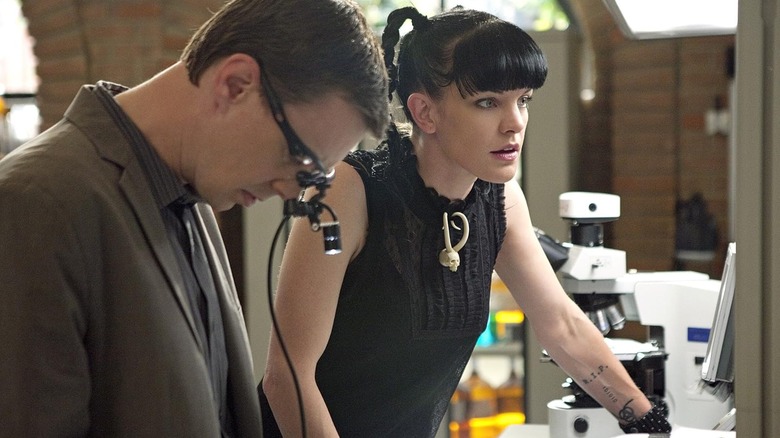 Pauley Perrette's Abbey Sciuto staring intensely at something in NCIS