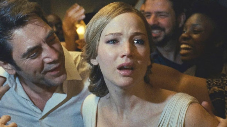 Javier Bardem, Jennifer Lawrence, and ensemble in mother!