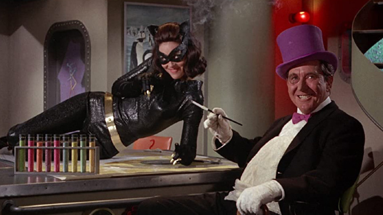 Lee Meriwether and Burgess Meredith as Catwoman and Penguin 