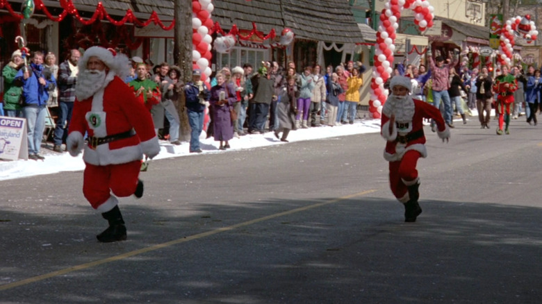 The finish of the Santa 5K in I'll Be Home For Christmas