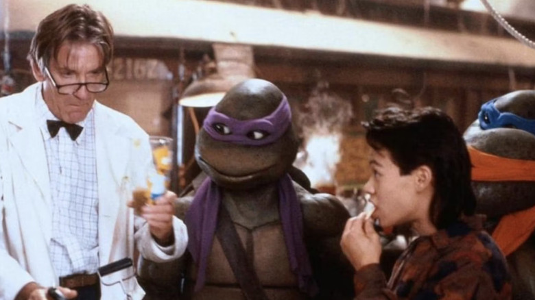 David Warner and Ernie Reyes Jr in Teenage Mutant Ninja Turtles II: The Secret of the Ooze