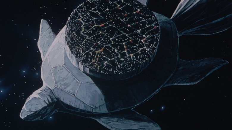 The giant space turtle in The friends in a harrier plane in Urusei Yatsura 2: Beautiful Dreamer