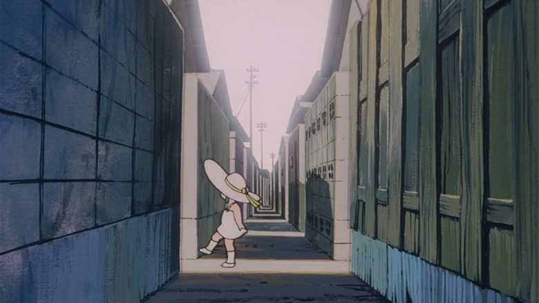 A girl in an alleyway in The friends in a harrier plane in Urusei Yatsura 2: Beautiful Dreamer