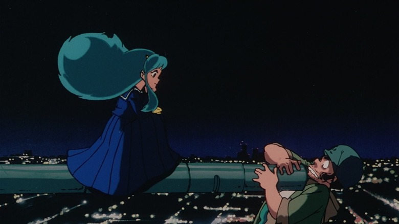 Lum and a solider on a tank in The friends in a harrier plane in Urusei Yatsura 2: Beautiful Dreamer