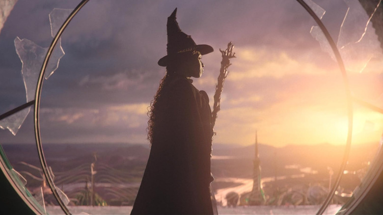 Cynthia Erivo as Elphaba prepares to take flight in Wicked