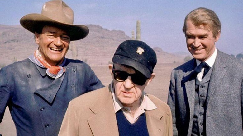 John Ford, John Wayne and James Stewart on the set of The Man Who Shot Liberty Valance